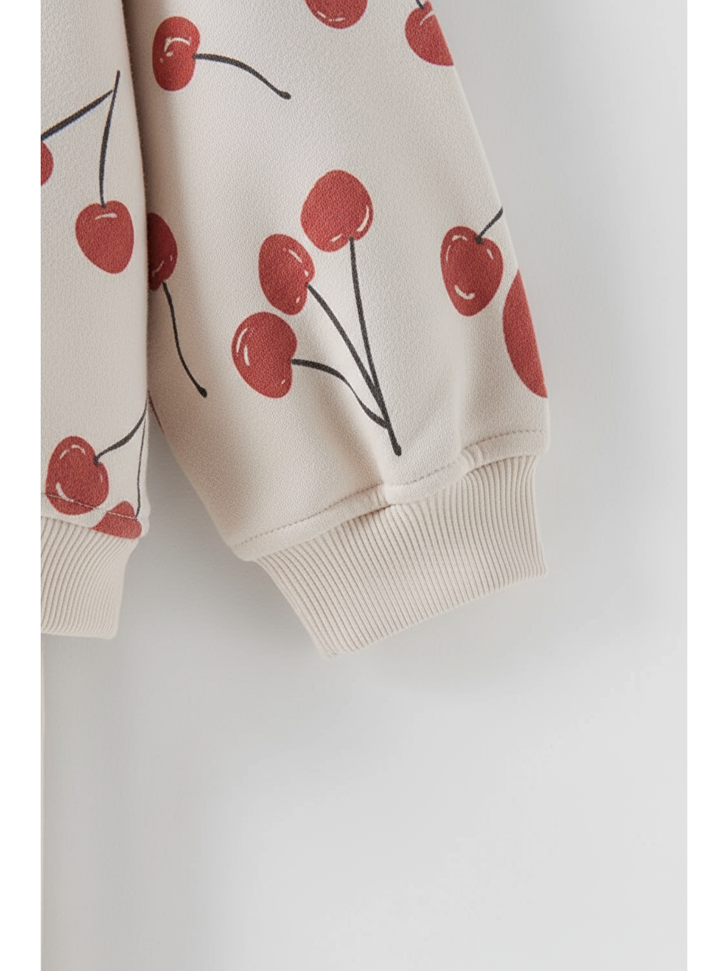 Karışık Kız Çocuk Pamuklu Ekru Kiraz Desenli Sweatshirt Tayt Takım - Rahat Günlük Kombin-2