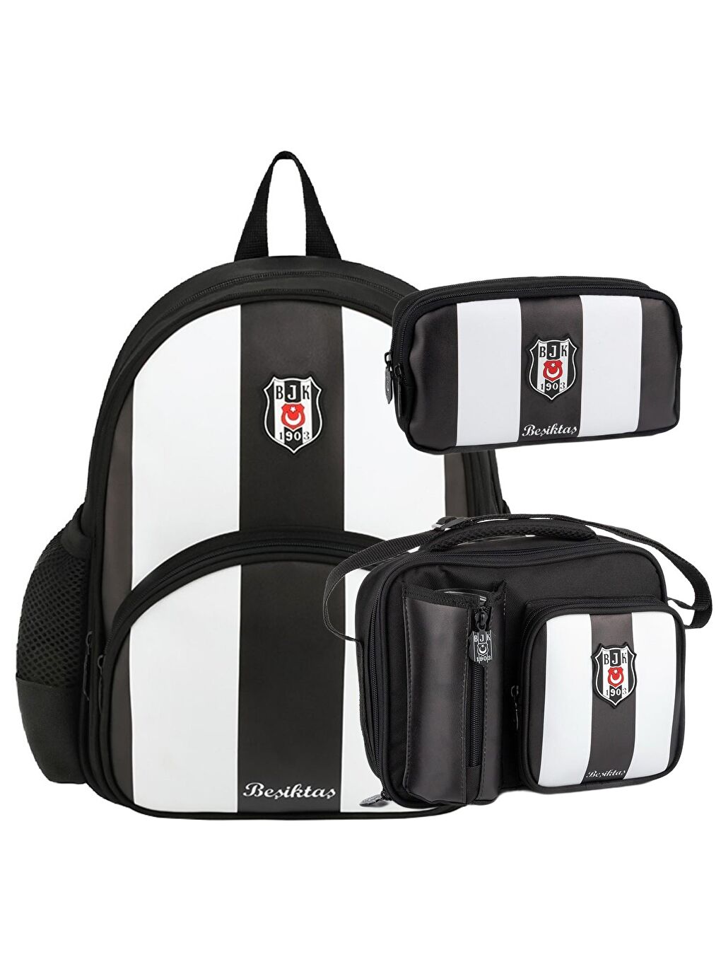 2 Bölmeli Çubuklu Suni Deri Anaokulu Çantası + Beslenme Çantası + Kalemlik