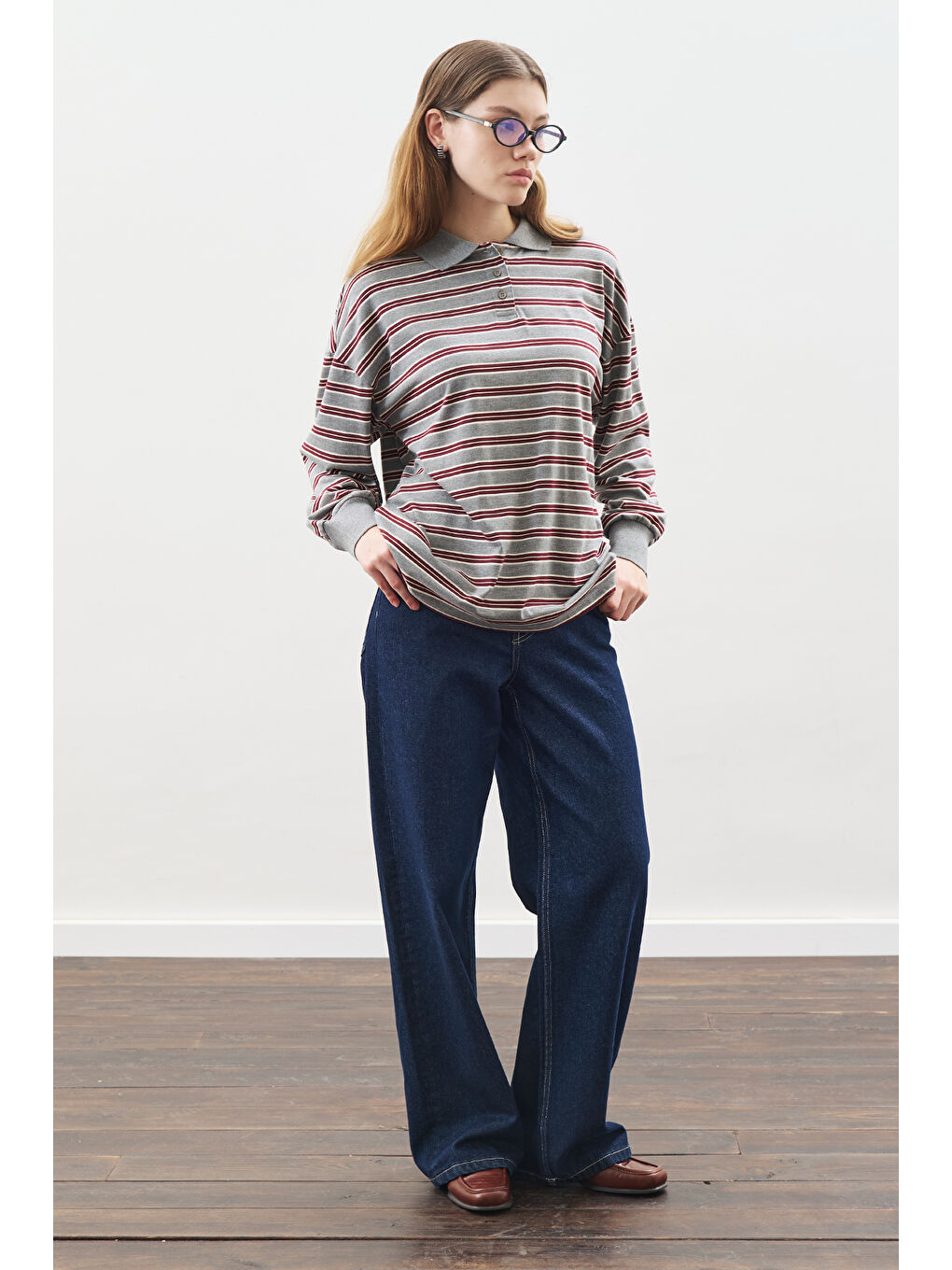 Polo Yaka Oversıze Tshırt Gri-3