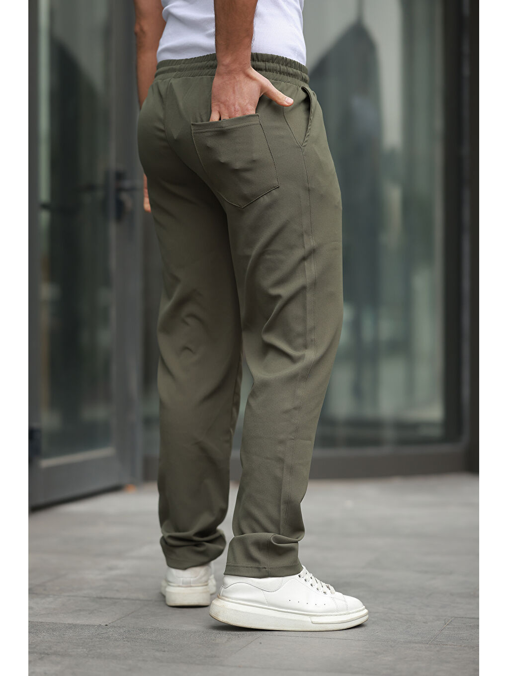 Haki Trend Beli Lastikli Bol Paça Baggy Erkek Pantolon-2