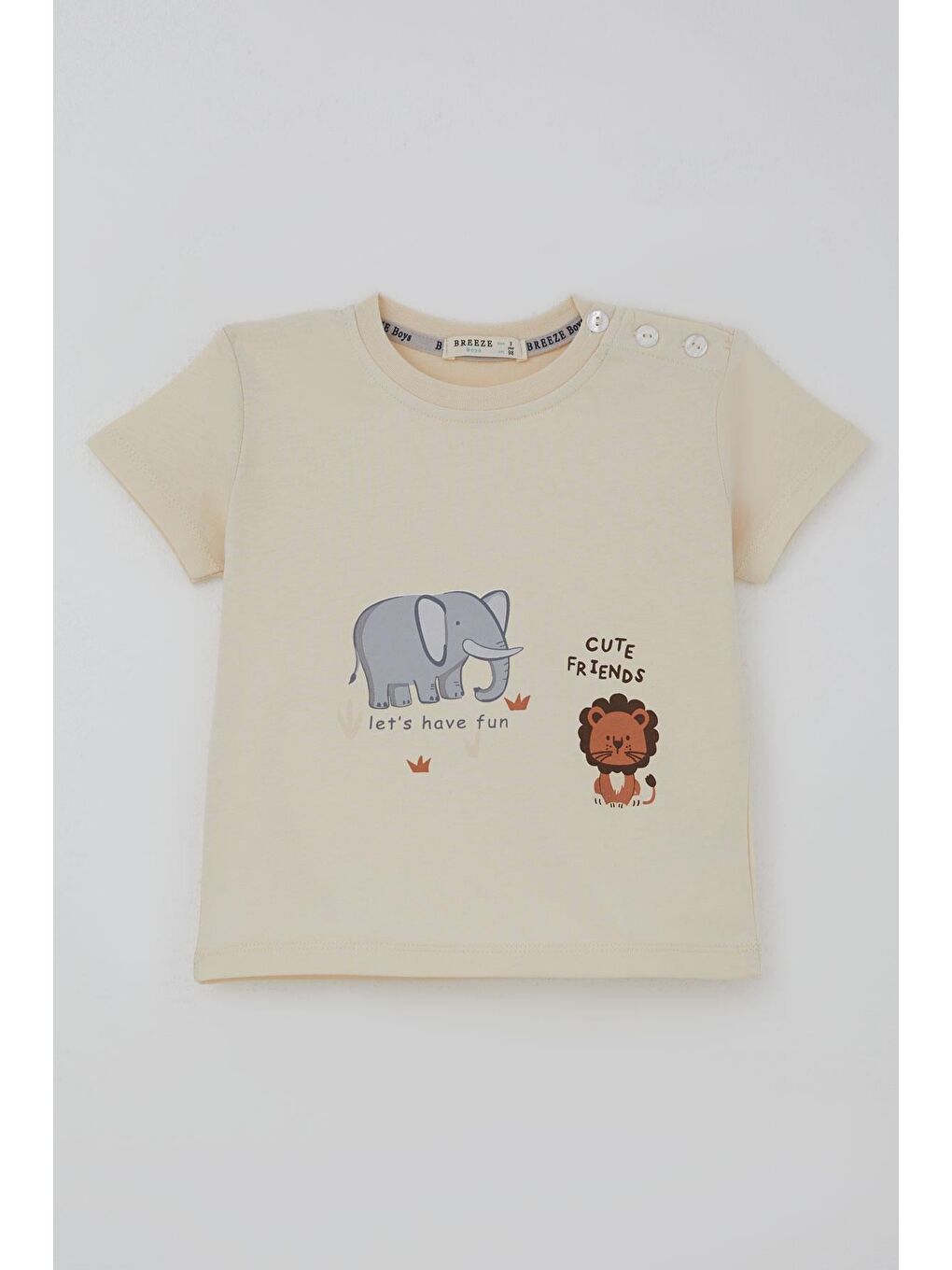 Ekru Erkek Bebek Şortlu Takım Sevimli Hayvancık Arkadaşlar Krem (9 Ay-3 Yaş)-1