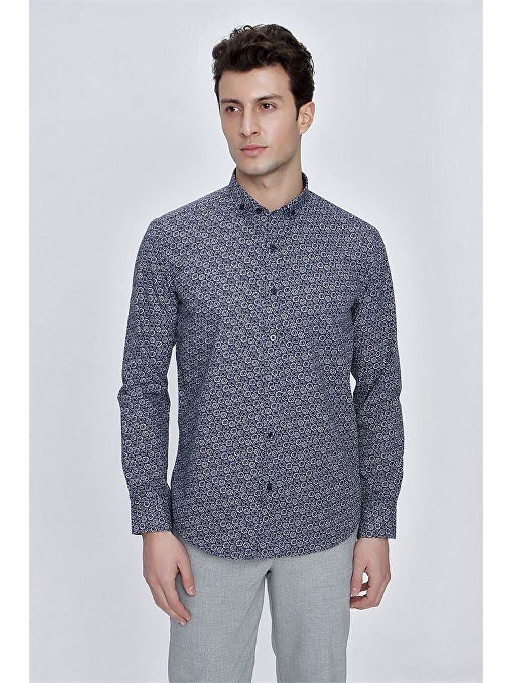 İMZA Koyu Lacivert Uzun Kol Gömlek Yaka Klasik Slim Fit Pamuklu Gömlek 1004225223