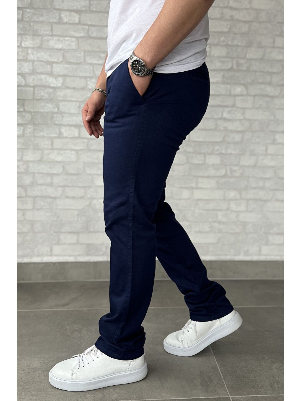 Lacivert Erkek Dikiş Detaylı Gabardin Pantolon-1