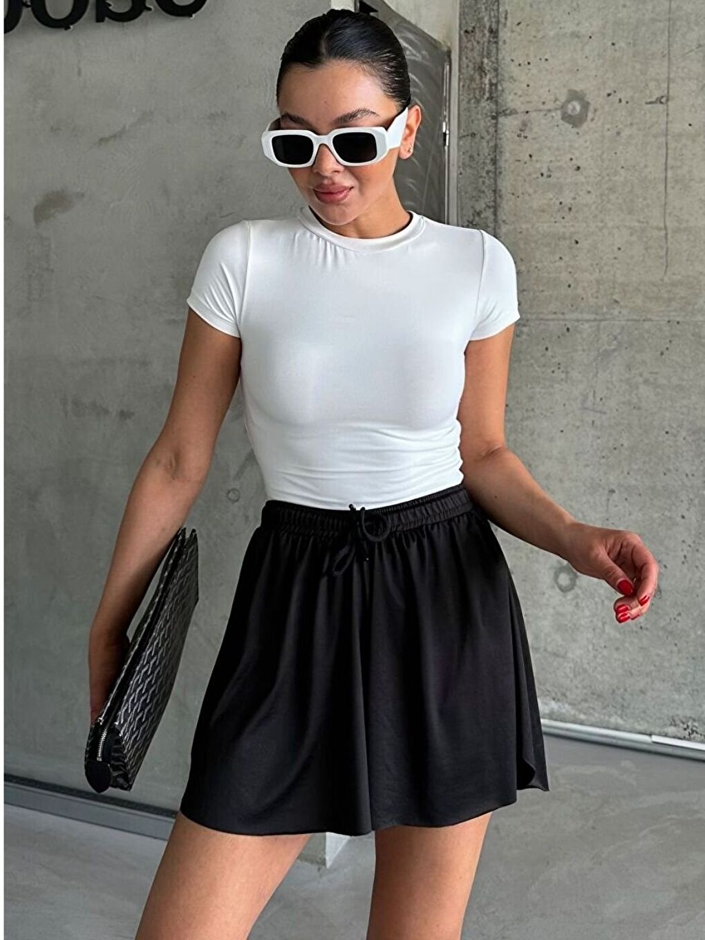 Siyah İçi Taytlı Yüksek Bel Tenisçi Eteği-2