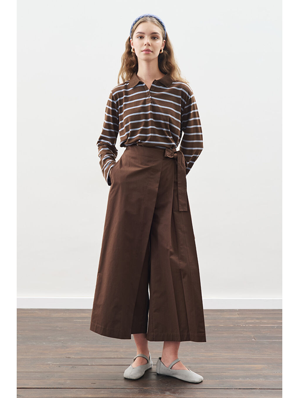 Polo Yaka Çizgili Tshırt Mavi-2