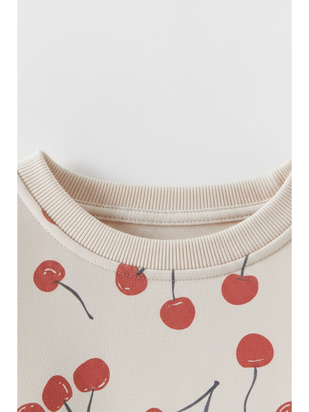 Karışık Kız Çocuk Pamuklu Ekru Kiraz Desenli Sweatshirt Tayt Takım - Rahat Günlük Kombin-3