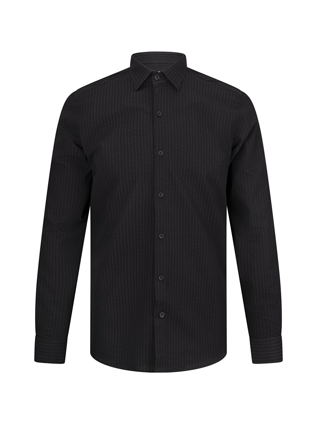 Siyah Comfort Fit 100% Pamuk Slim Yaka Uzun Kollu Spor Gömlek