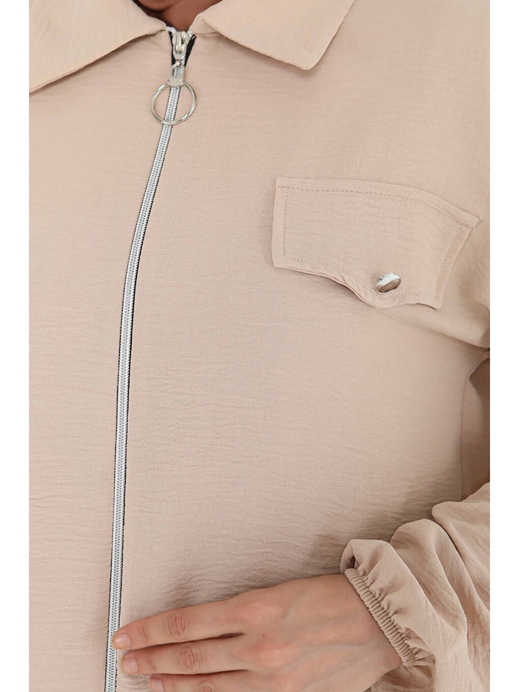 Fermuar Detay Elbise Takım Bej - 27178-4