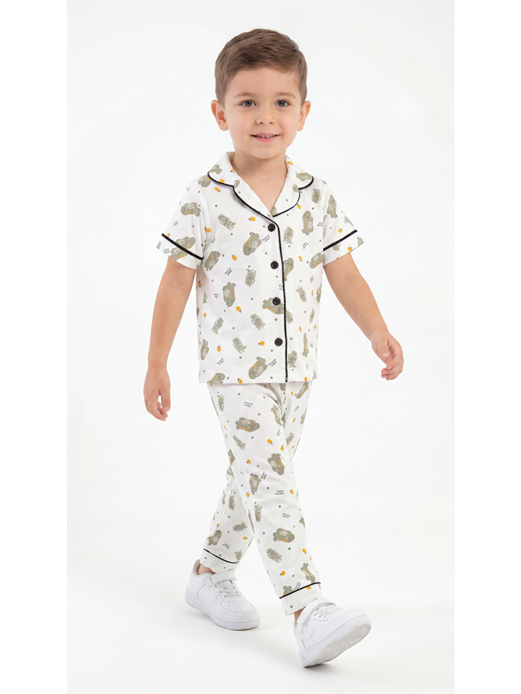 Beyaz Dino Baskılı Erkek Çocuk Pijama Takım-2