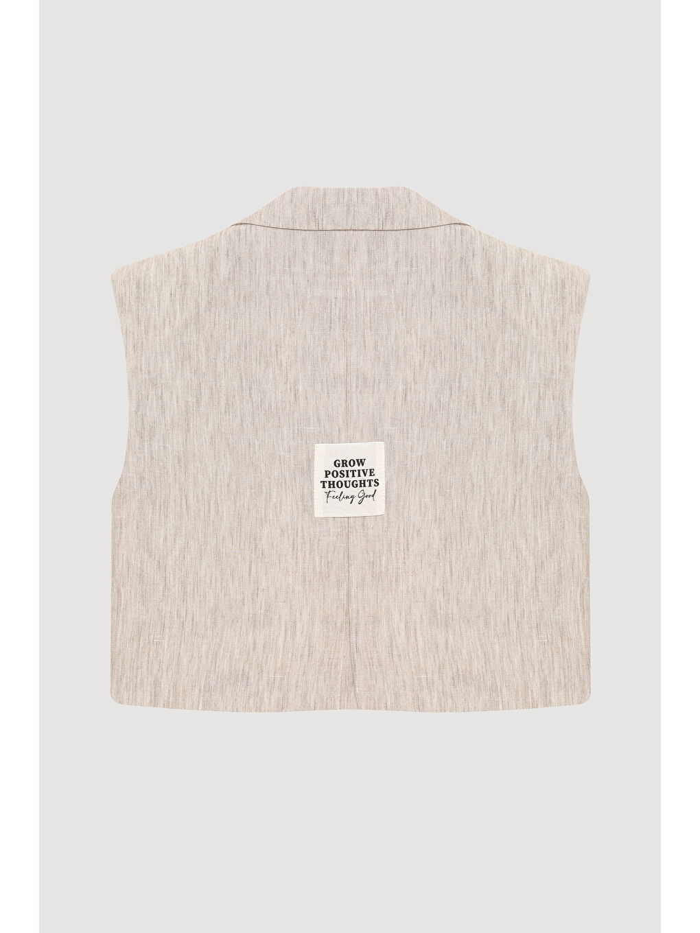 Bej Kruvaze Yaka Düğmeli Kolsuz Yelek Ceket Naturel-1