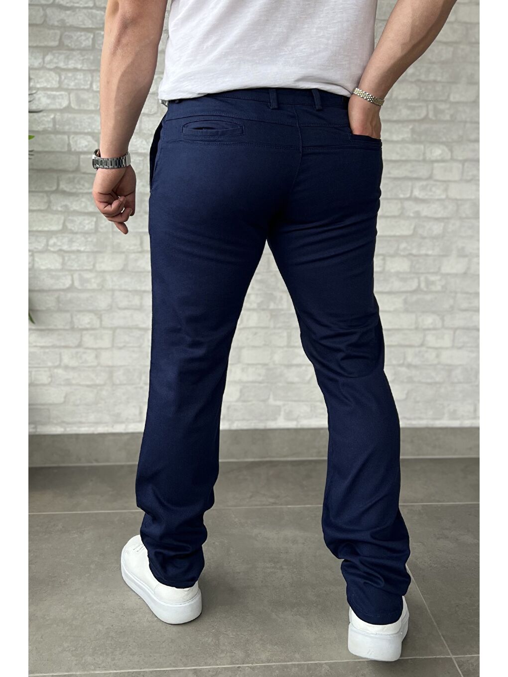 Lacivert Erkek Dikiş Detaylı Gabardin Pantolon-2