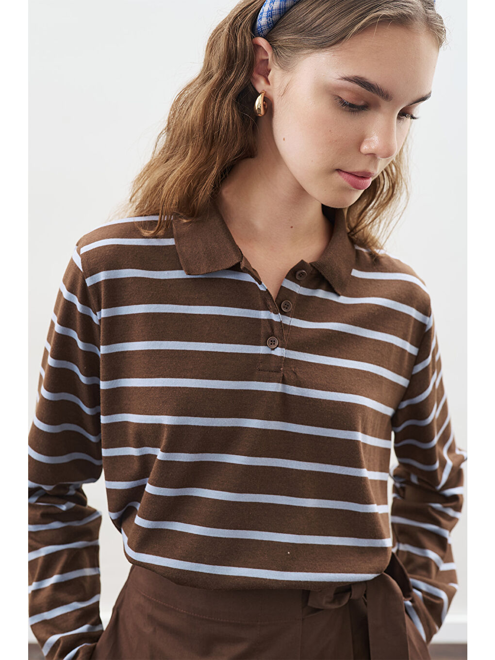 Polo Yaka Çizgili Tshırt Mavi-3