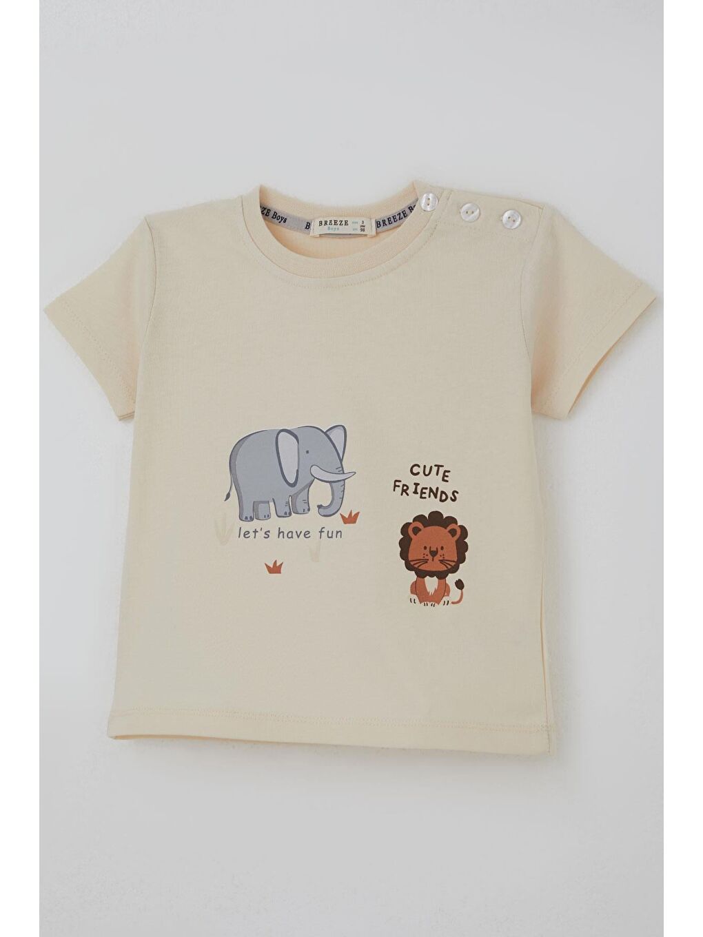 Ekru Erkek Bebek Şortlu Takım Sevimli Hayvancık Arkadaşlar Krem (9 Ay-3 Yaş)-5