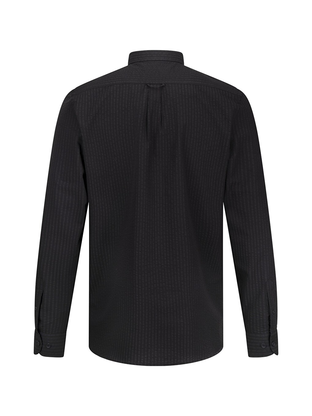 Siyah Comfort Fit 100% Pamuk Slim Yaka Uzun Kollu Spor Gömlek-1