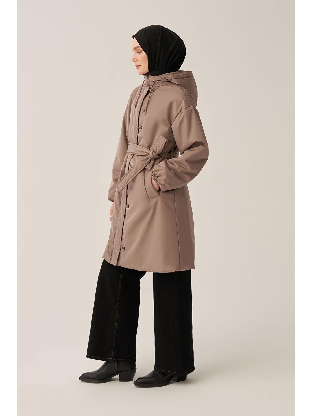 Bej Vizon-Kemerli Relax Şişme Mont-1