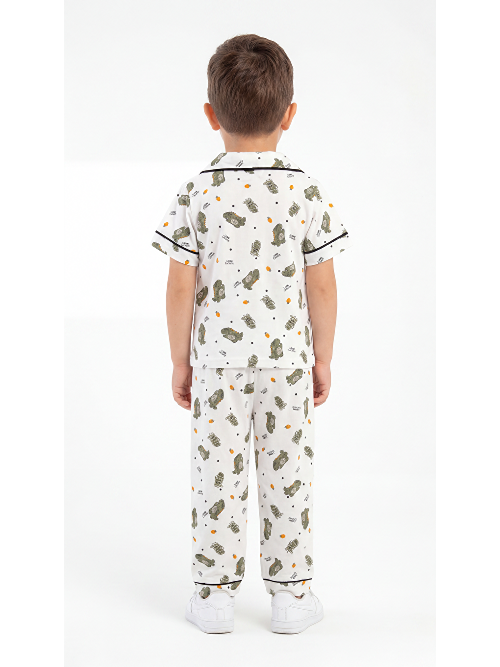 Beyaz Dino Baskılı Erkek Çocuk Pijama Takım-3