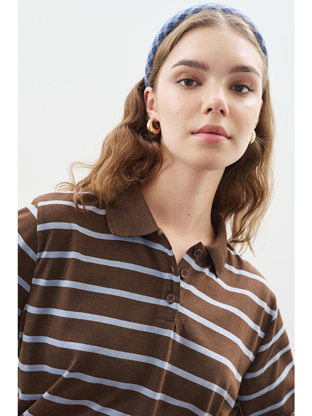 Polo Yaka Çizgili Tshırt Mavi-4