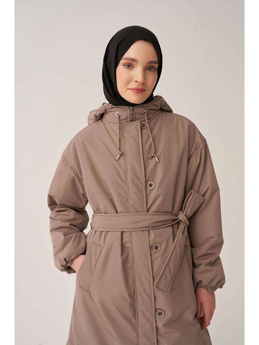 Bej Vizon-Kemerli Relax Şişme Mont-3