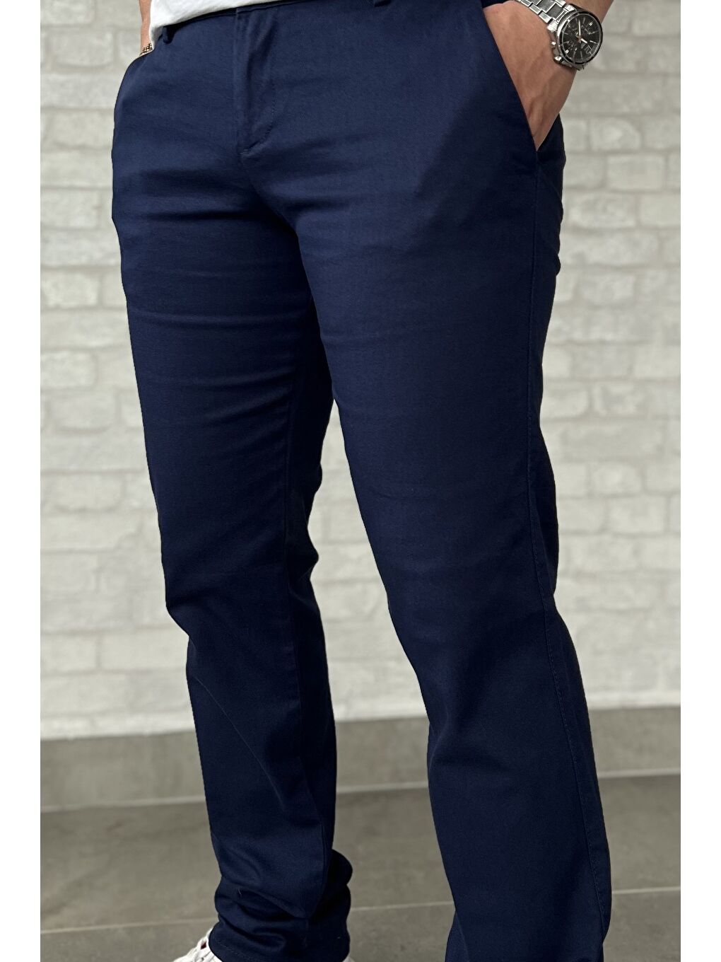 Lacivert Erkek Dikiş Detaylı Gabardin Pantolon-3