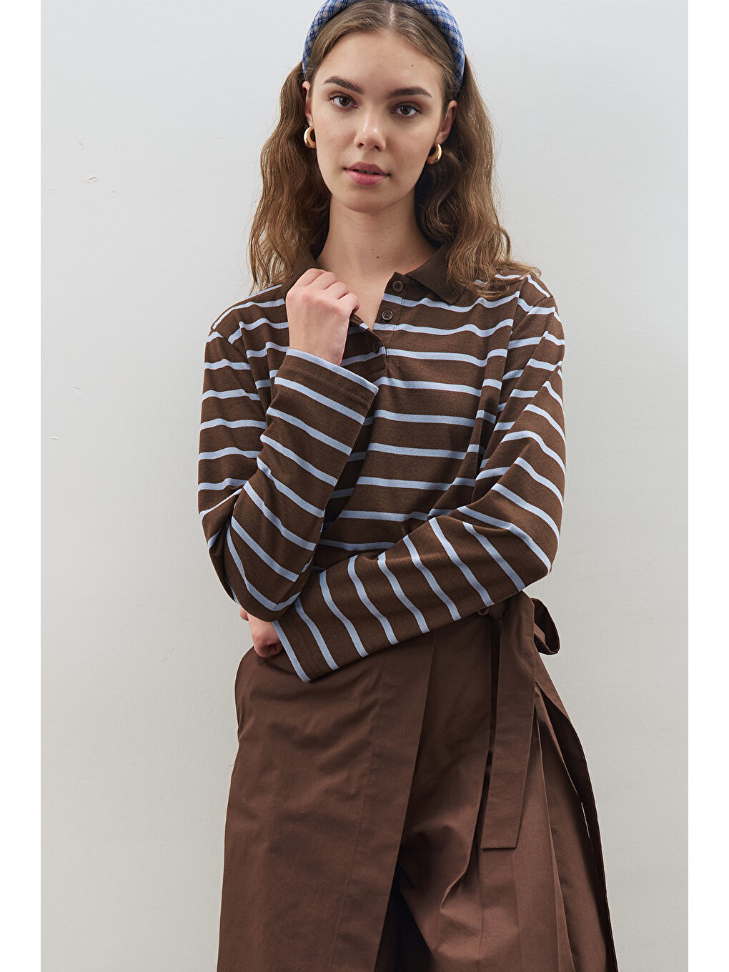 Polo Yaka Çizgili Tshırt Mavi-5