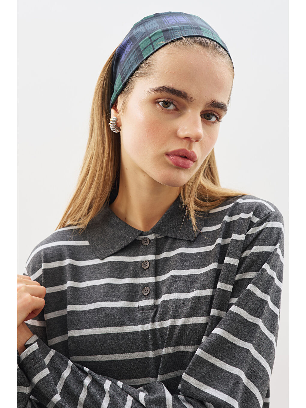 Polo Yaka Çizgili Tshırt Antrasit-3