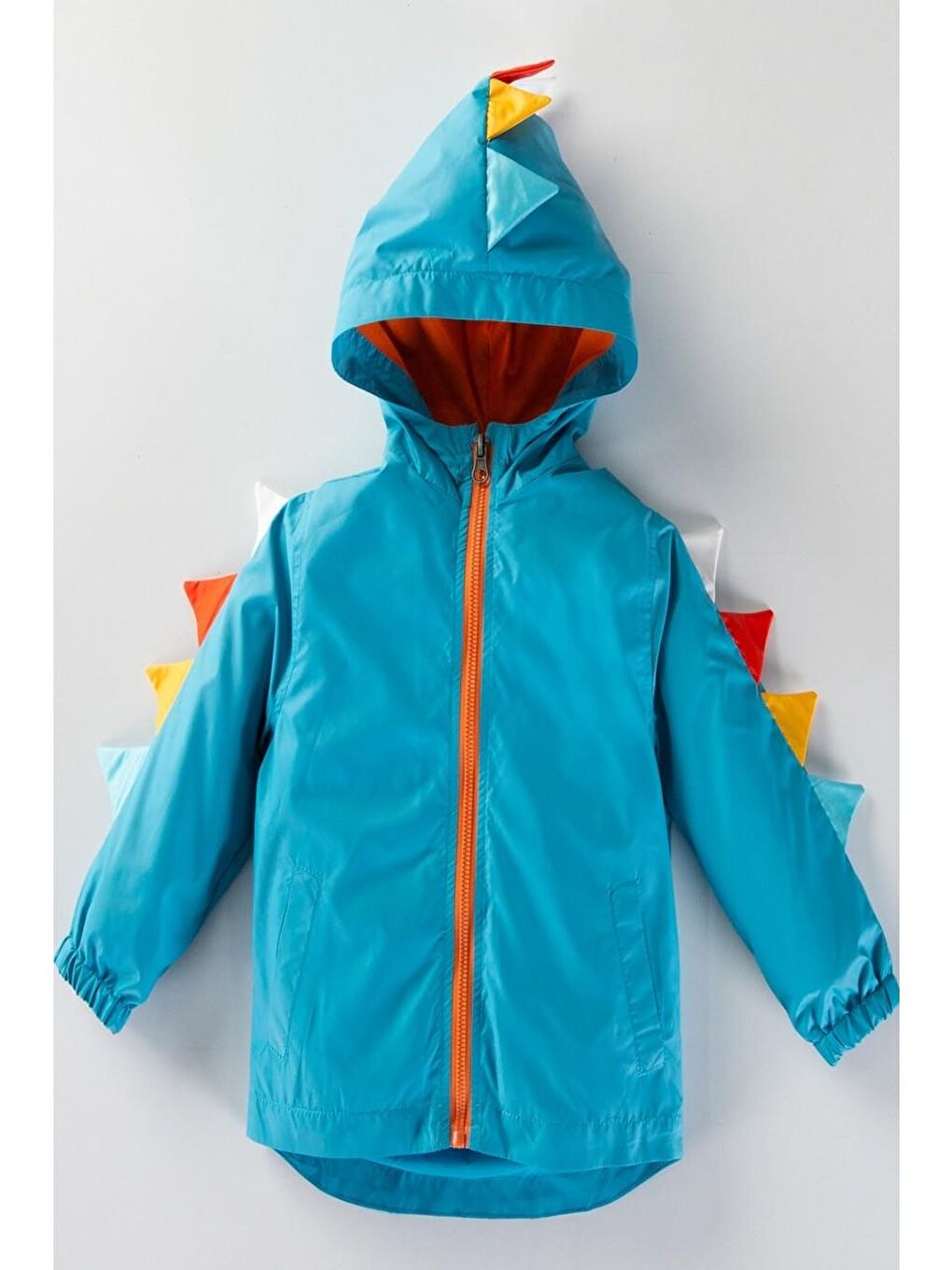 Karışık Erkek Çocuk Mavi Dinozor Desenli Kapüşonlu Yağmurluk Mont