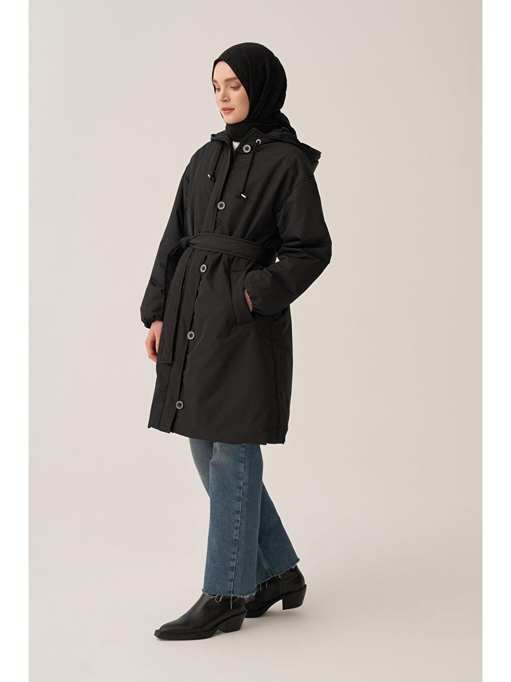 Siyah-Kemerli Relax Şişme Mont-1