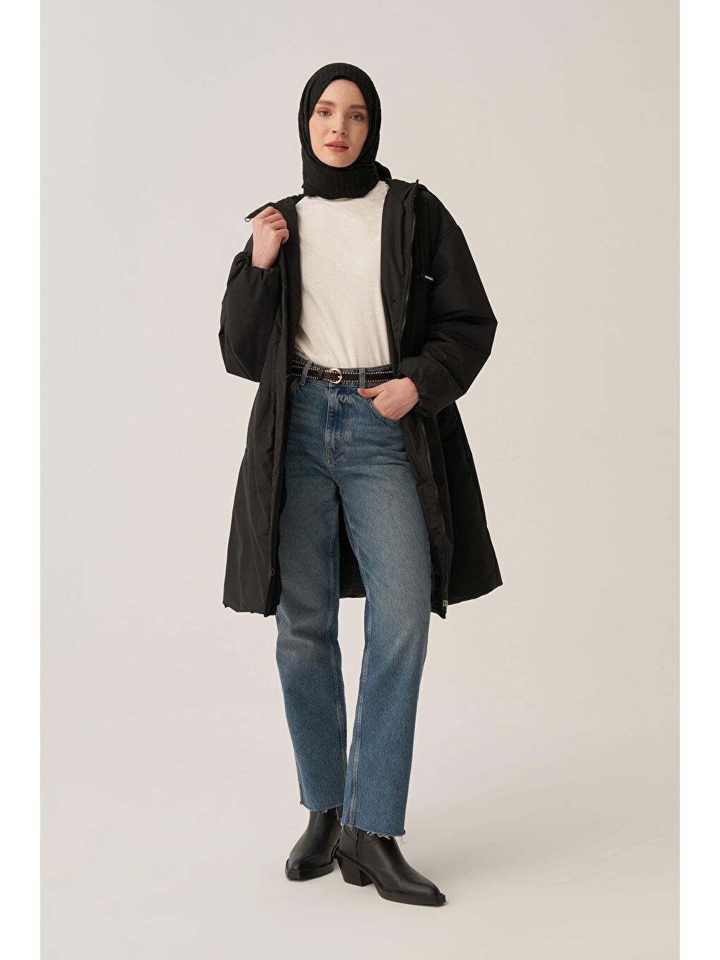 Siyah-Kemerli Relax Şişme Mont-2