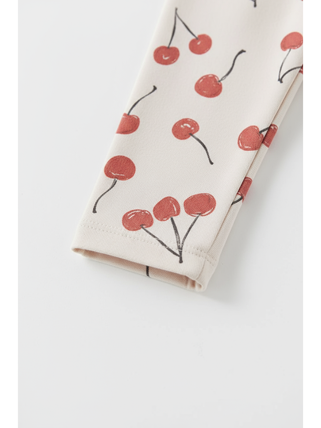 Karışık Kız Çocuk Pamuklu Ekru Kiraz Desenli Sweatshirt Tayt Takım - Rahat Günlük Kombin-4