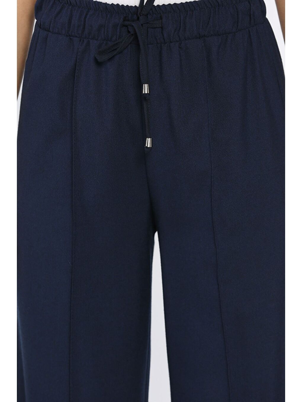 Lacivert Kadın Yüksek Bel Çimalı Bel Lastikli Palazzo Pantolon-3