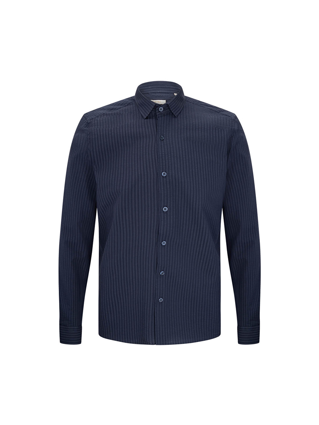 Lacivert Comfort Fit 100% Pamuk Slim Yaka Uzun Kollu Spor Gömlek