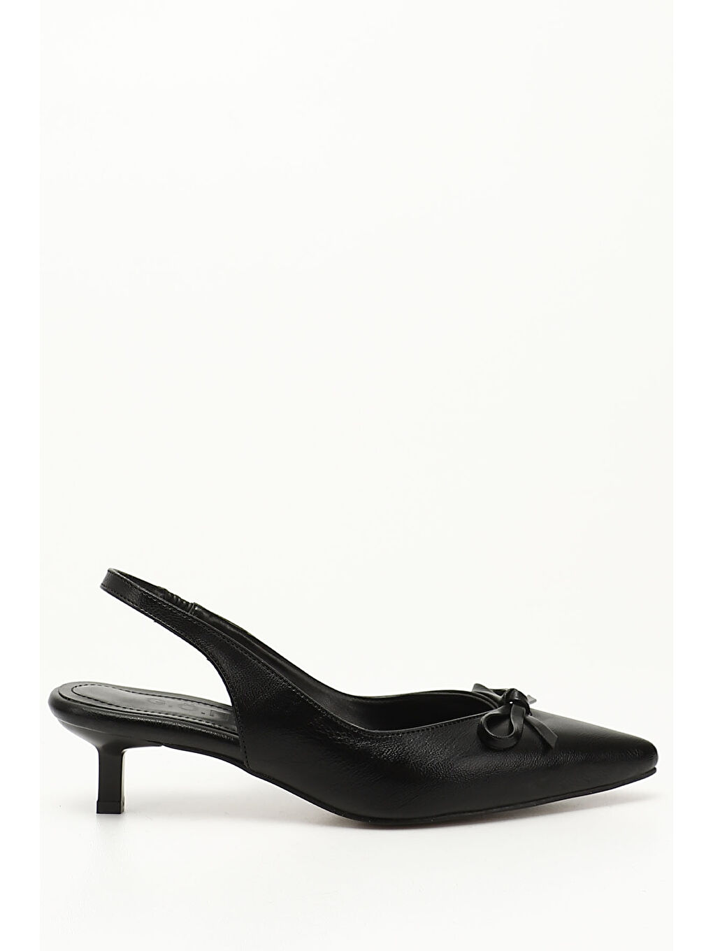 Mor Kadın ZÜMRÜT-SİYAH Kısa İnce Topuklu Fiyonklu Arkası Açık Ayakkabı