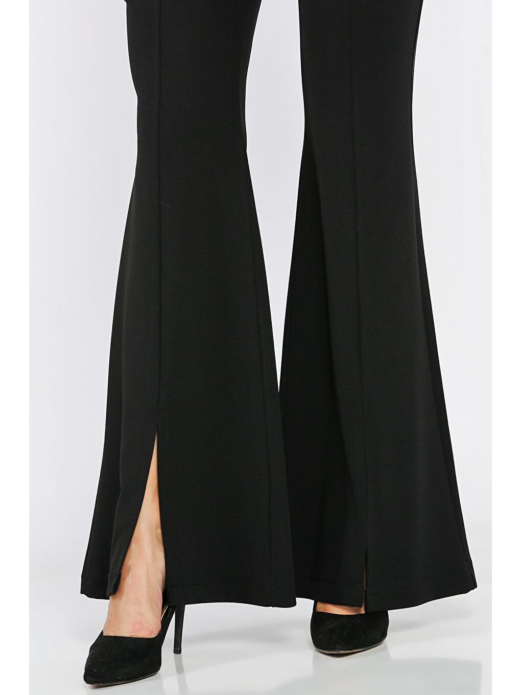 Siyah Paça Yırtmaçlı Palazzo Slim Fit Kumaş Pantolon-3