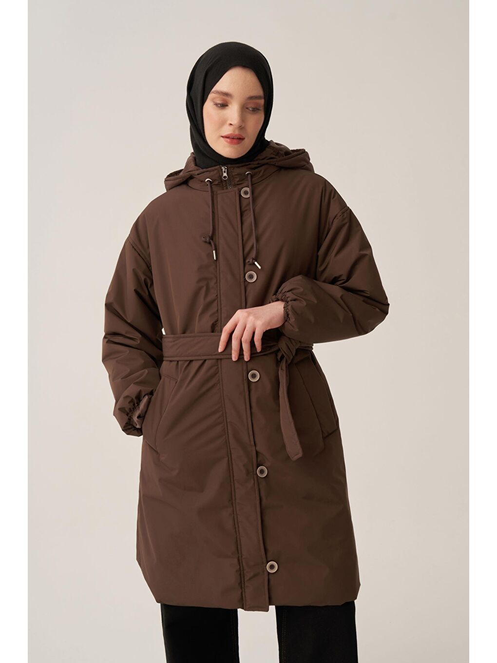 Kahverengi Kahve-Kemerli Relax Şişme Mont