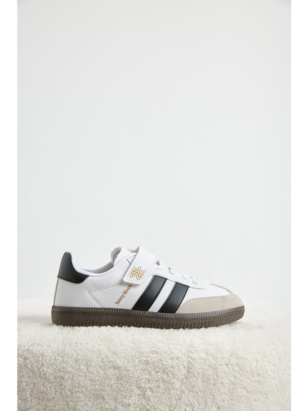 Çocuk Unisex Beyaz Siyah Termo Taban Yanı Şeritli Cırtlı Bağcıklı Sneaker-2