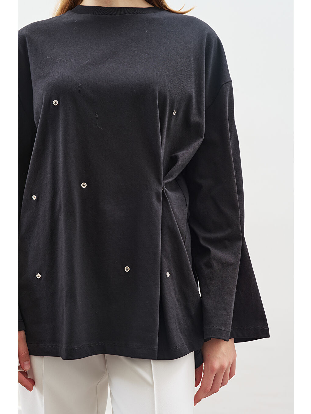 Çıtçıt Ayarlamalı Tshırt Siyah-5