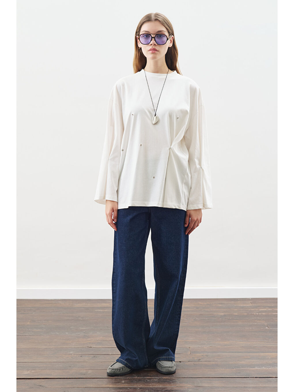 Çıtçıt Ayarlamalı Tshırt Ekru