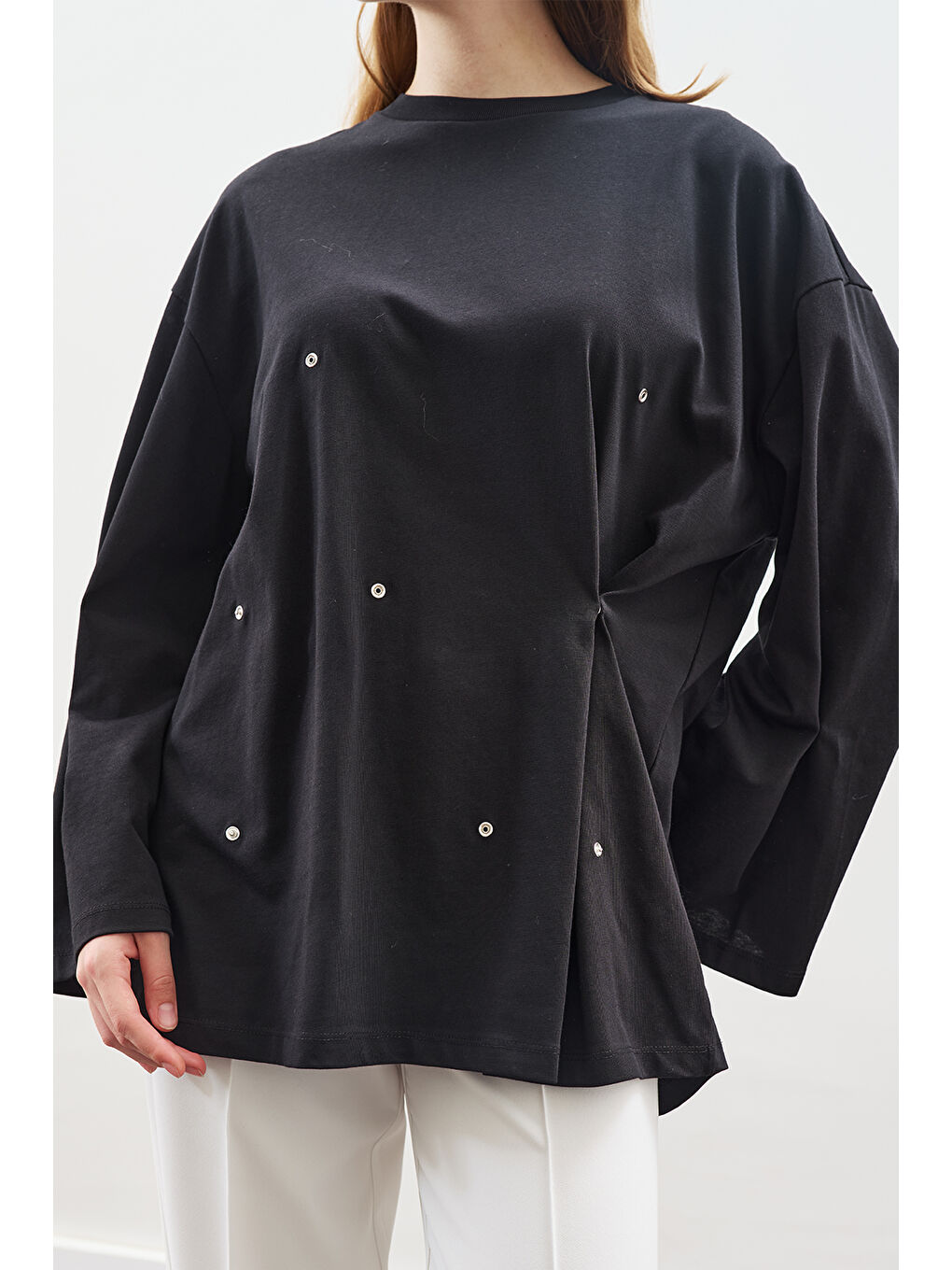 Çıtçıt Ayarlamalı Tshırt Siyah-6