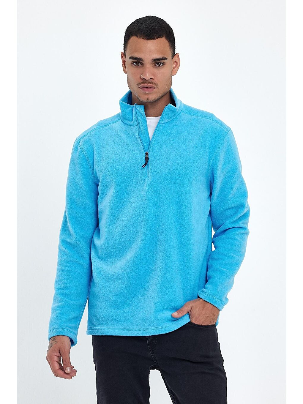 Turkuaz Erkek Rahat Kalıp Softech Polar Yarım Fermuarlı Sweatshırt spr24pw20