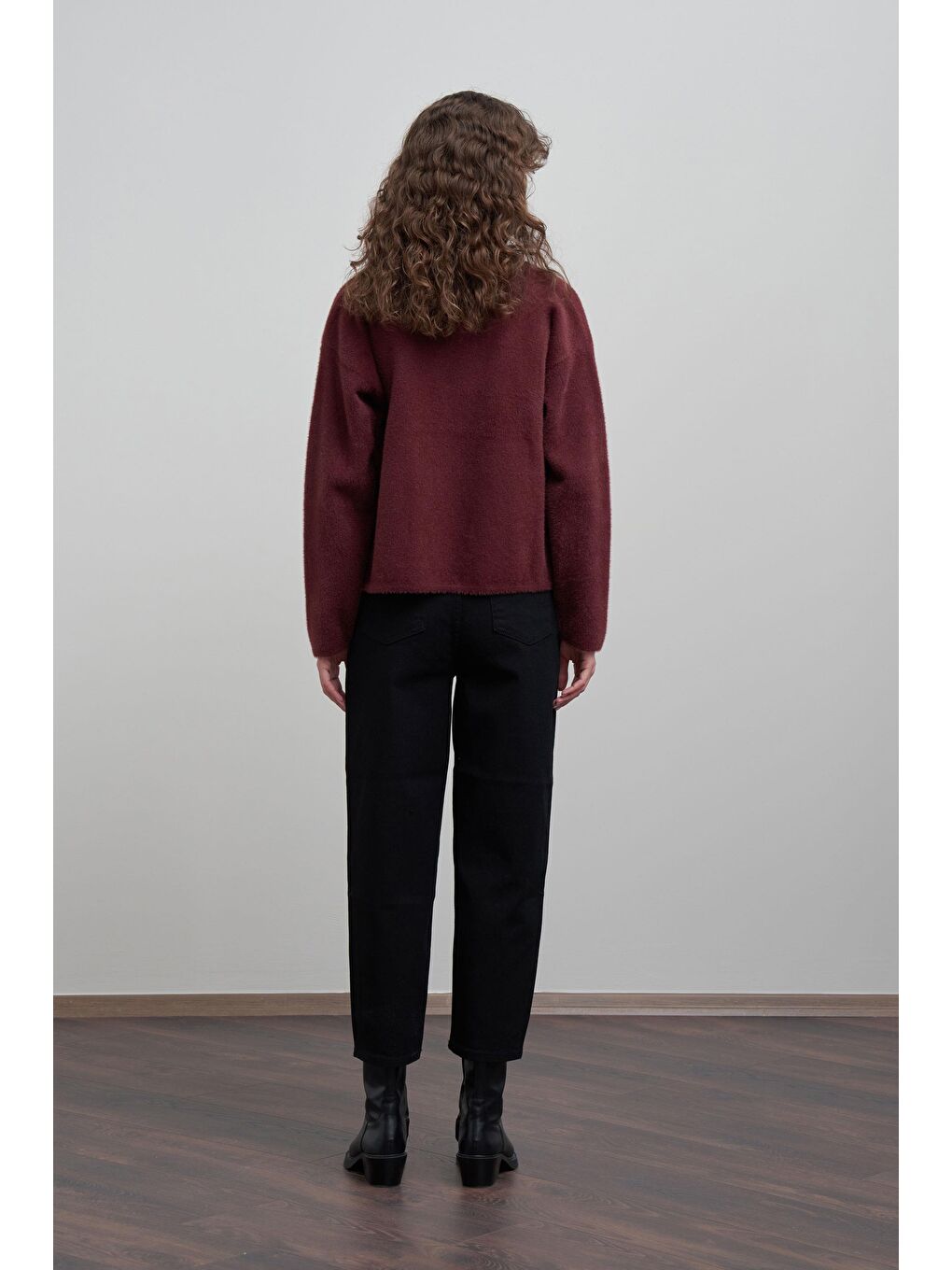 Siyah-Yüksek Bel Mom Paça Jean Pantolon-2