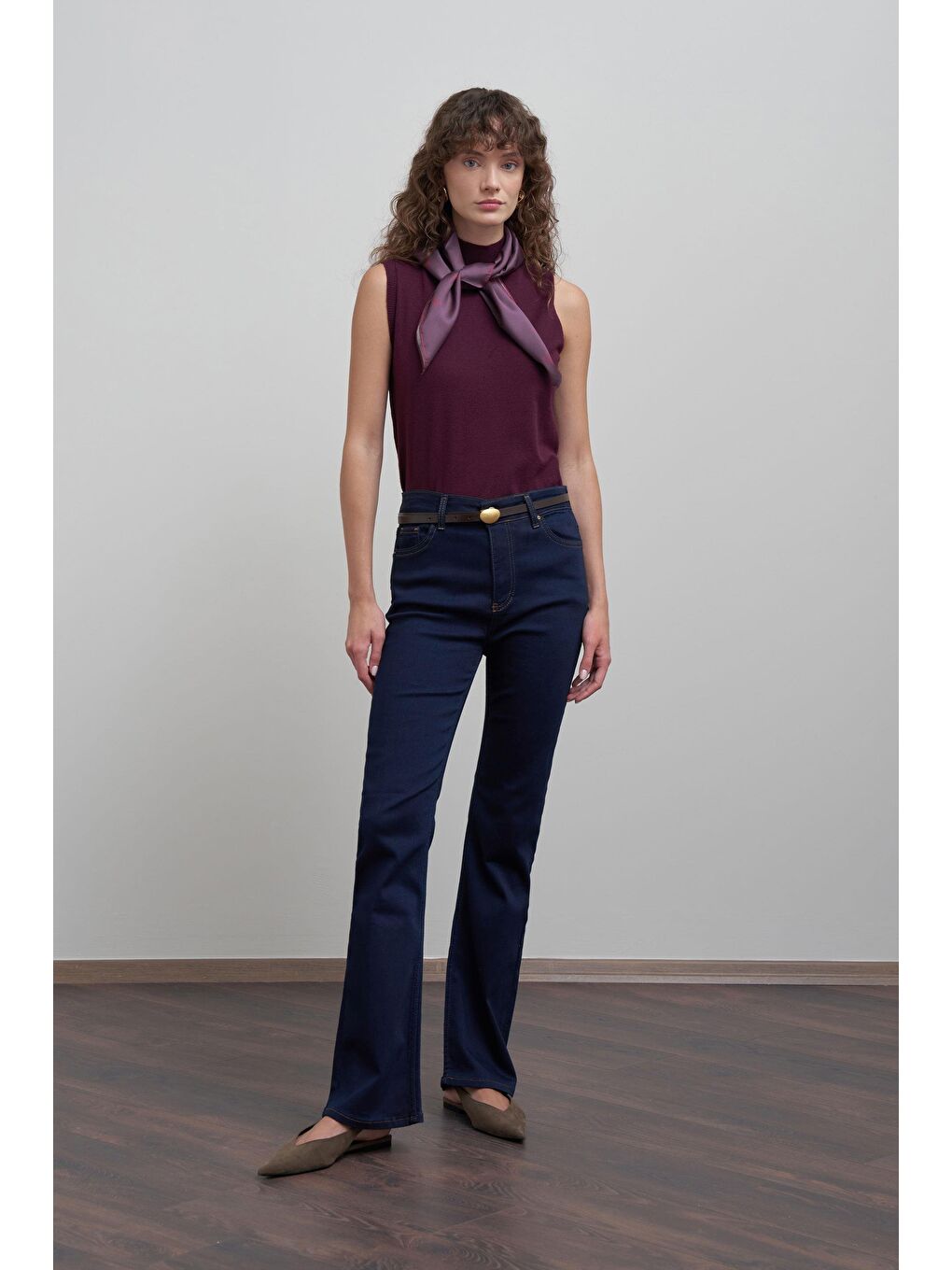 Mavi-Orta Bel Flare Paça Jean Pantolon