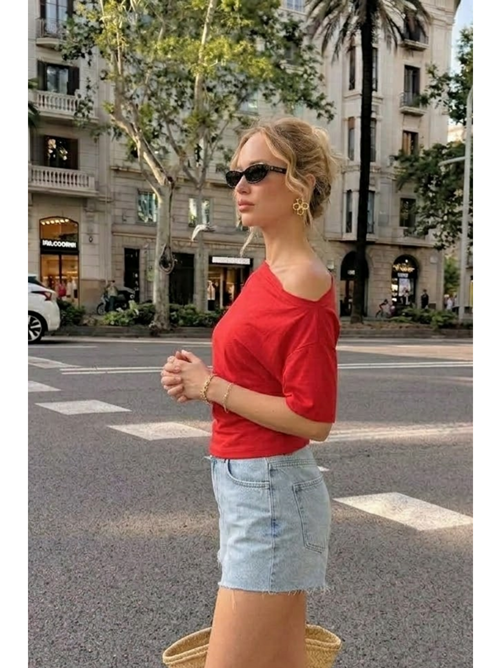 Kadın Omzu Dekolteli Basic Kırmızı Tişört-2