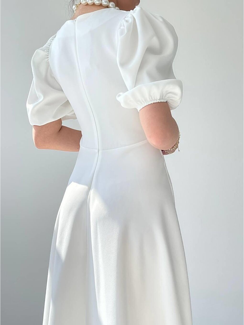 Ekru Catania Balon Kol Elbise-3