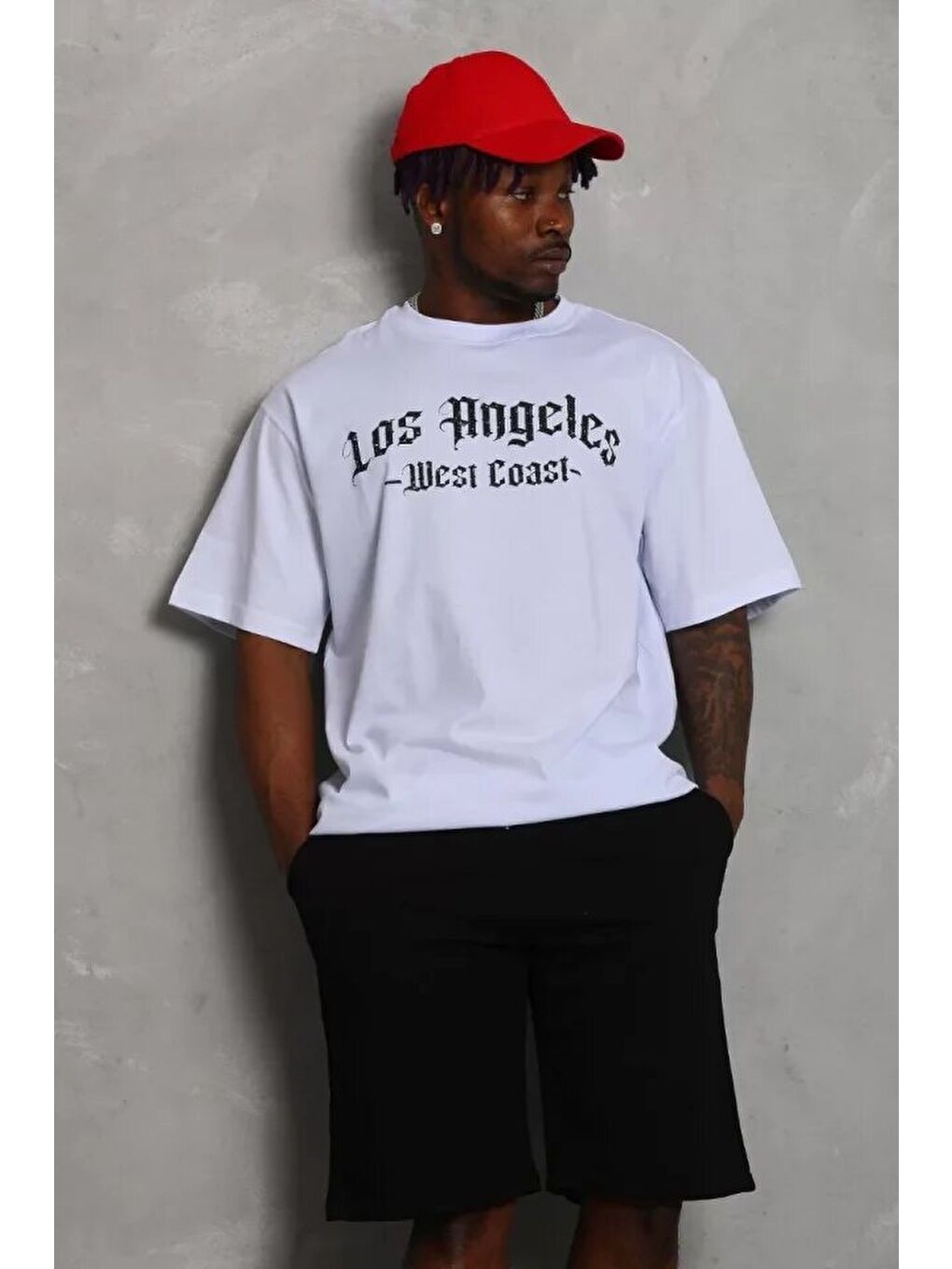 Unisex Oversize Baskılı Bisiklet Yaka T-Shirt - Beyaz-1