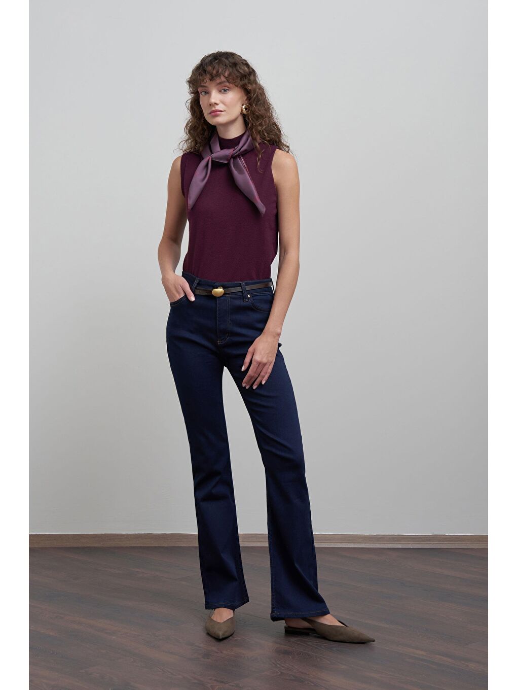 Mavi-Orta Bel Flare Paça Jean Pantolon-1