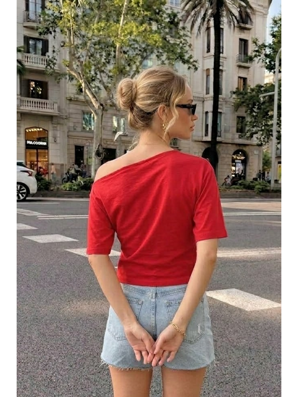 Kadın Omzu Dekolteli Basic Kırmızı Tişört-5