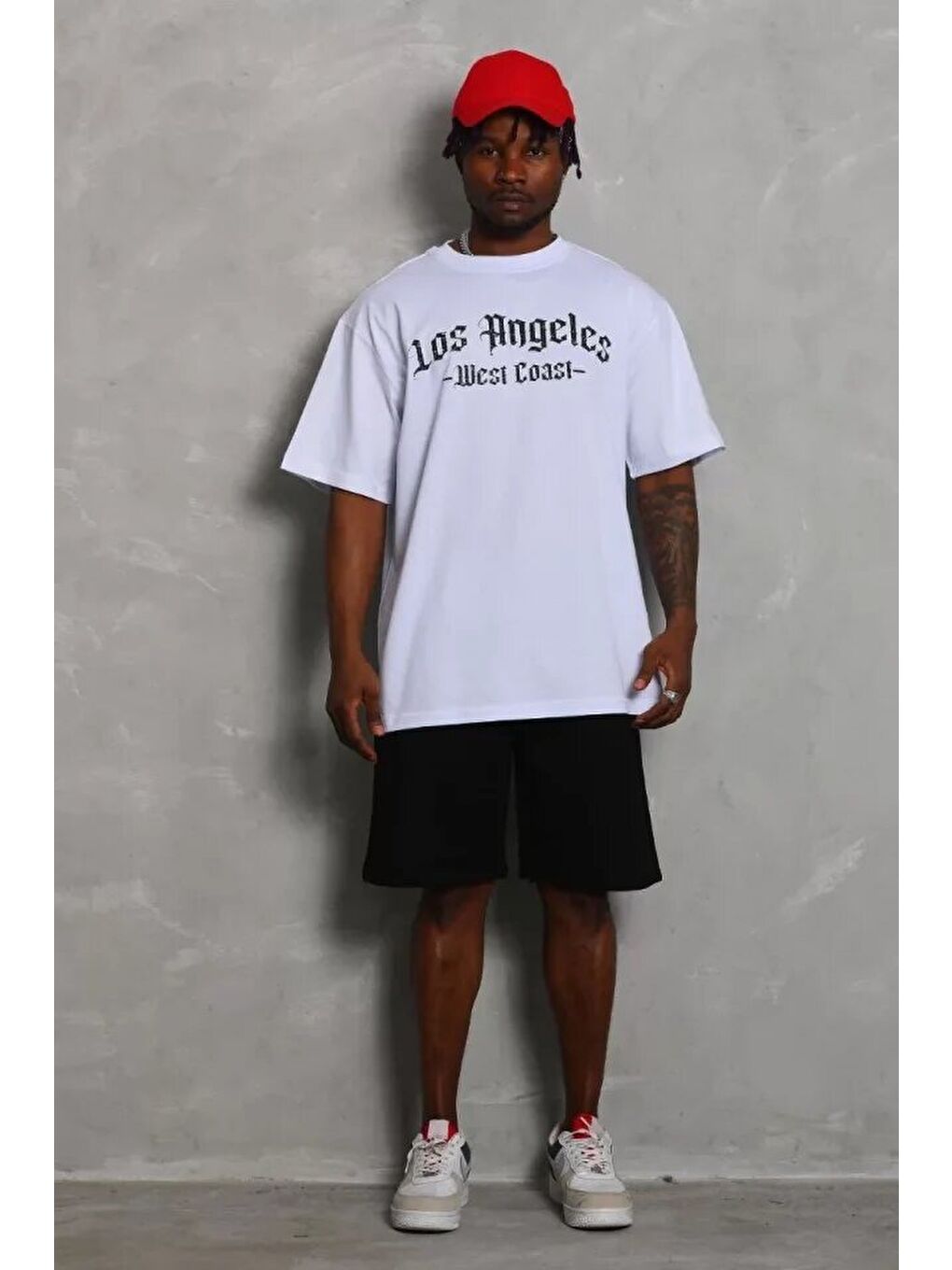 Unisex Oversize Baskılı Bisiklet Yaka T-Shirt - Beyaz-2