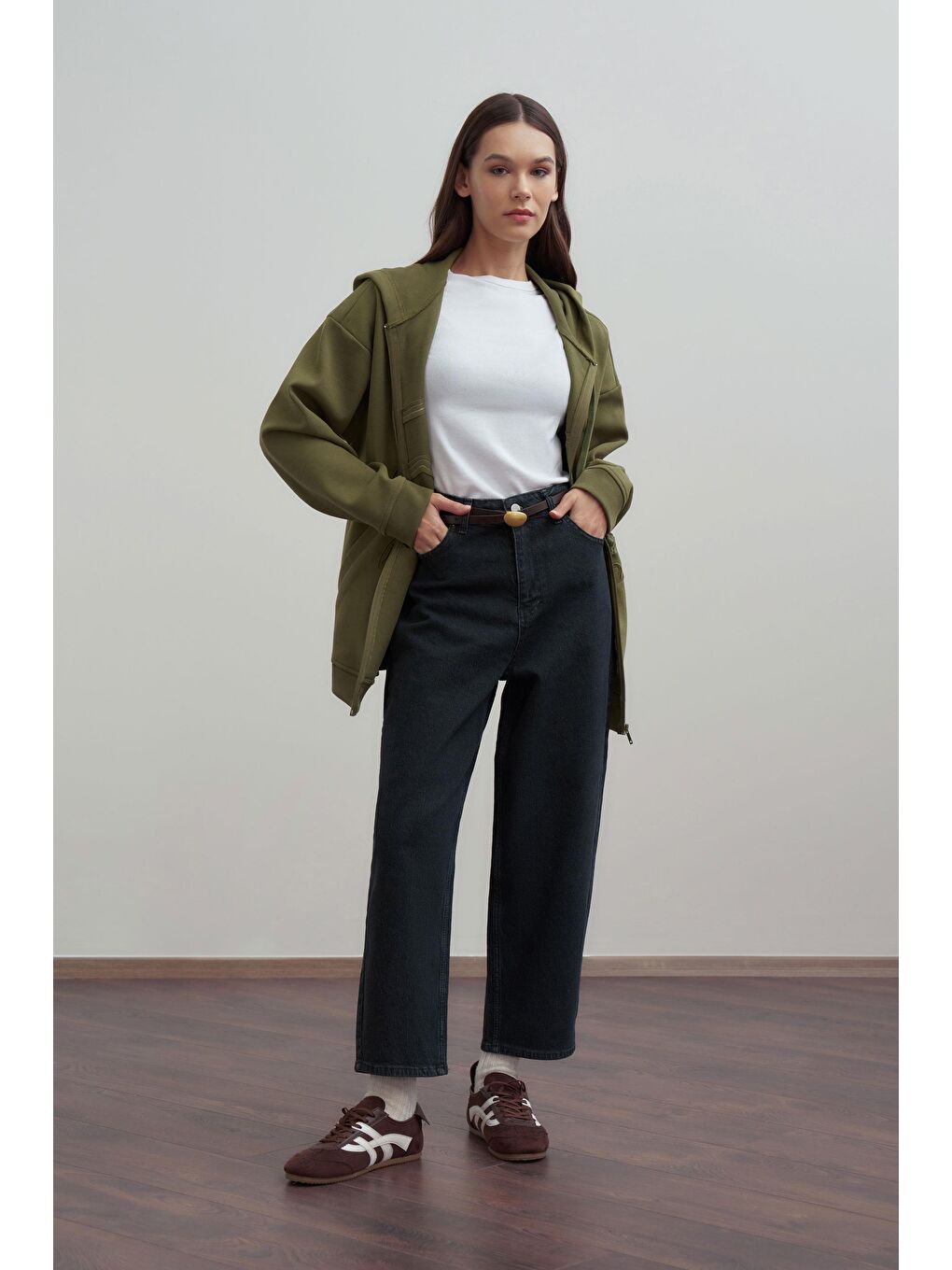 Antrasit-Yüksek Bel Mom Paça Jean Pantolon