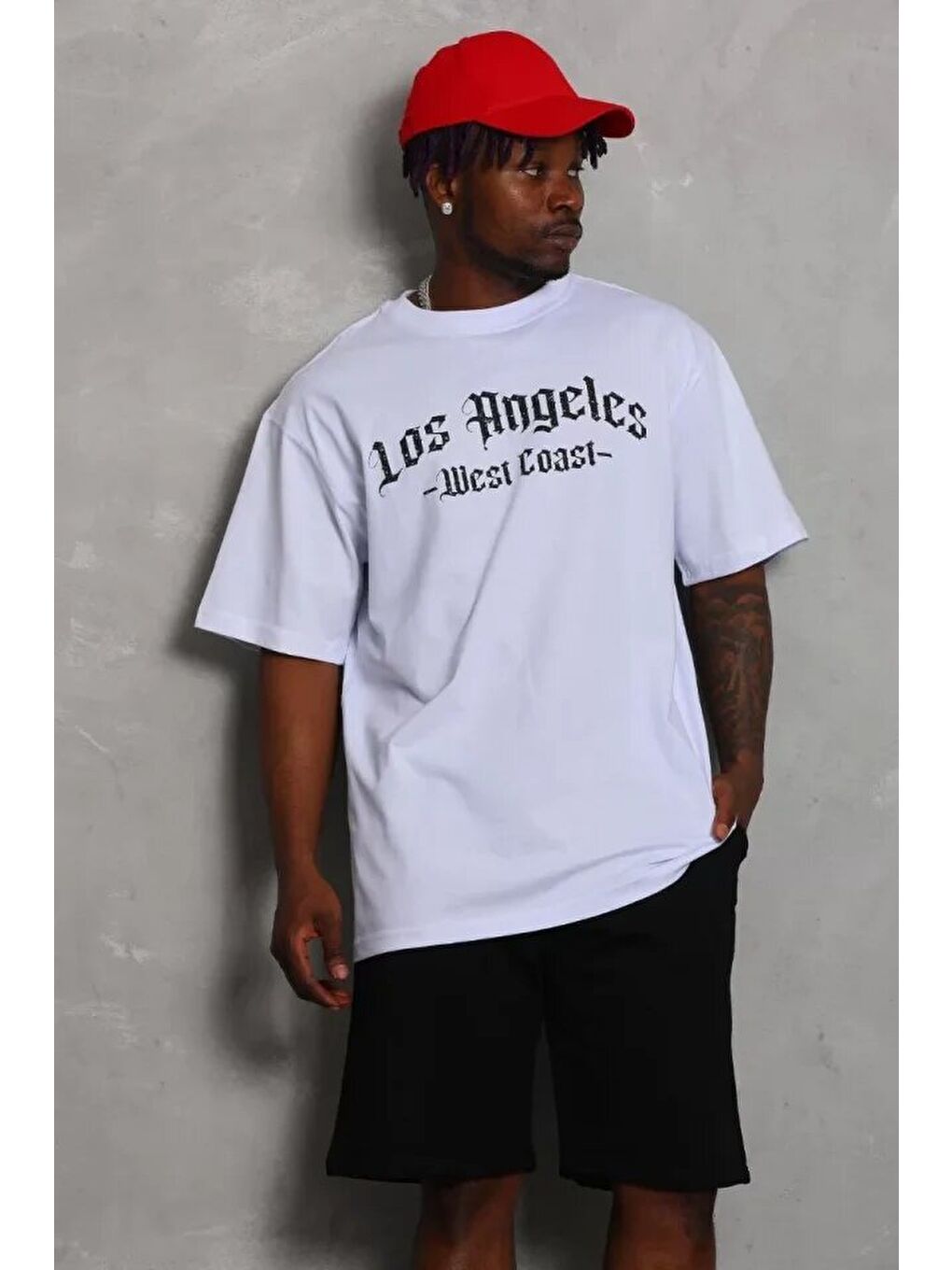 Unisex Oversize Baskılı Bisiklet Yaka T-Shirt - Beyaz-3