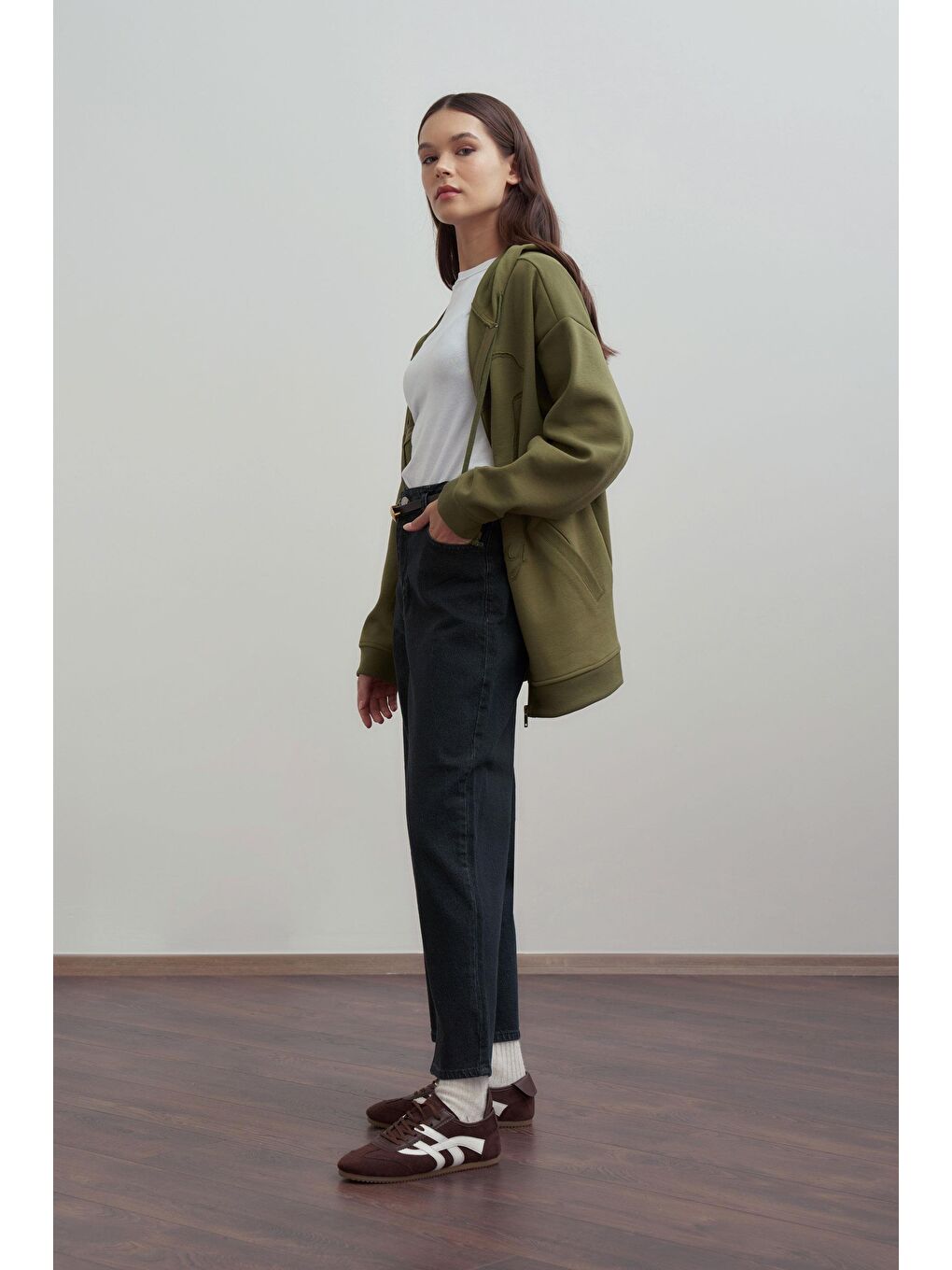 Antrasit-Yüksek Bel Mom Paça Jean Pantolon-1